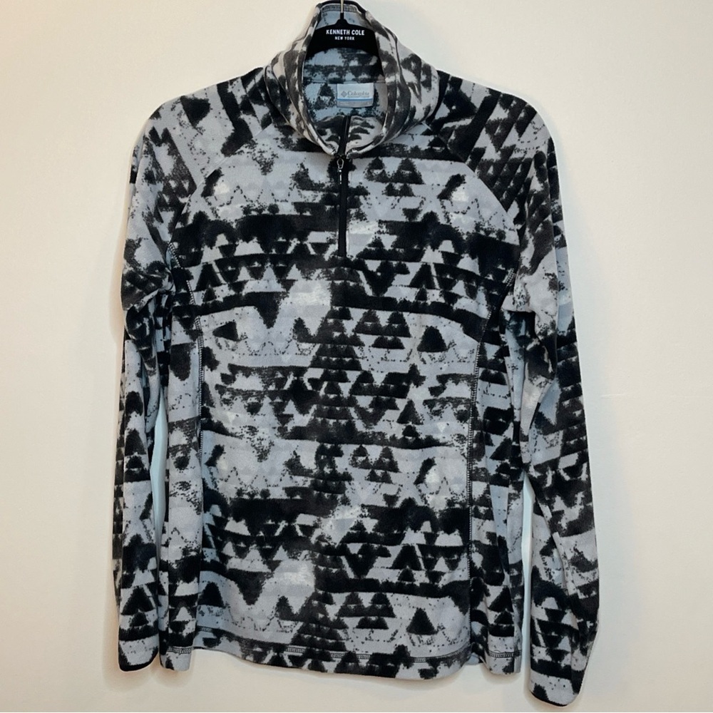 Columbia Grey Black Aztec Print Fleece Quarter Zip Pullover L